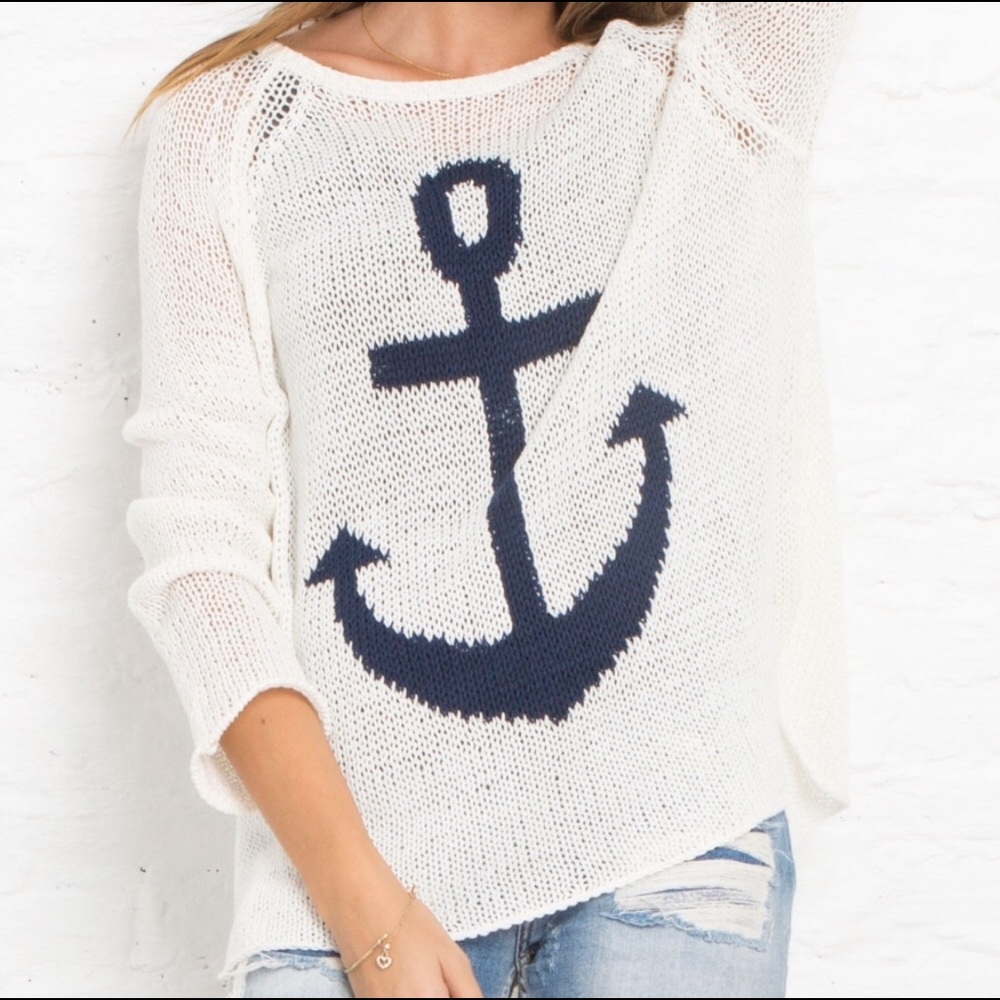 Wooden Ships ANCHOR RAGLAN White Cotton Sweater